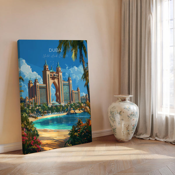Dubai Travel Poster, Travel Print of Dubai, Palm Jumeirah Dubai Art lovers Gift, UAE Wall Art Gift