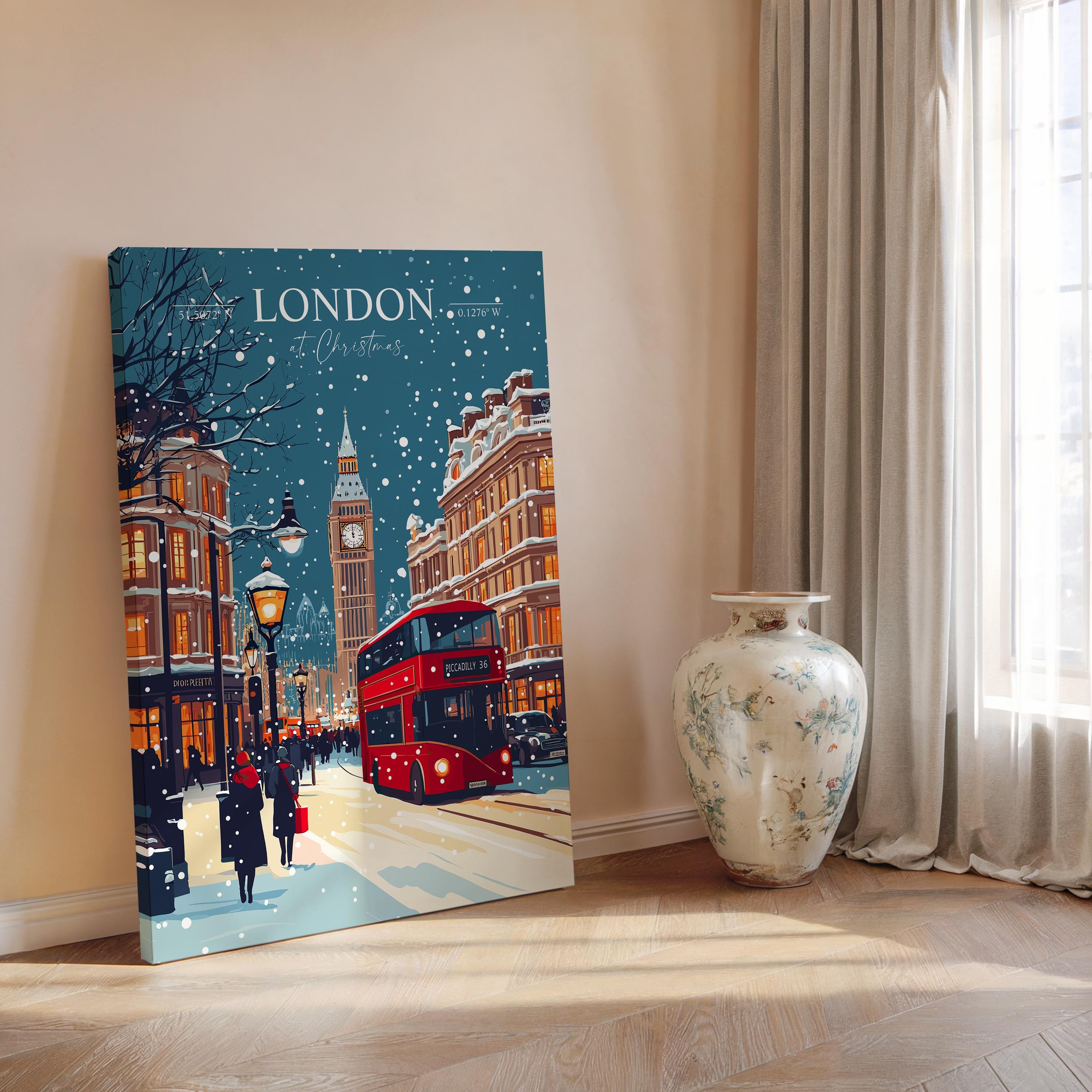 London at Christmas Travel Print | Festive London Wall Art | Christmas Gift NQ Media Designs
