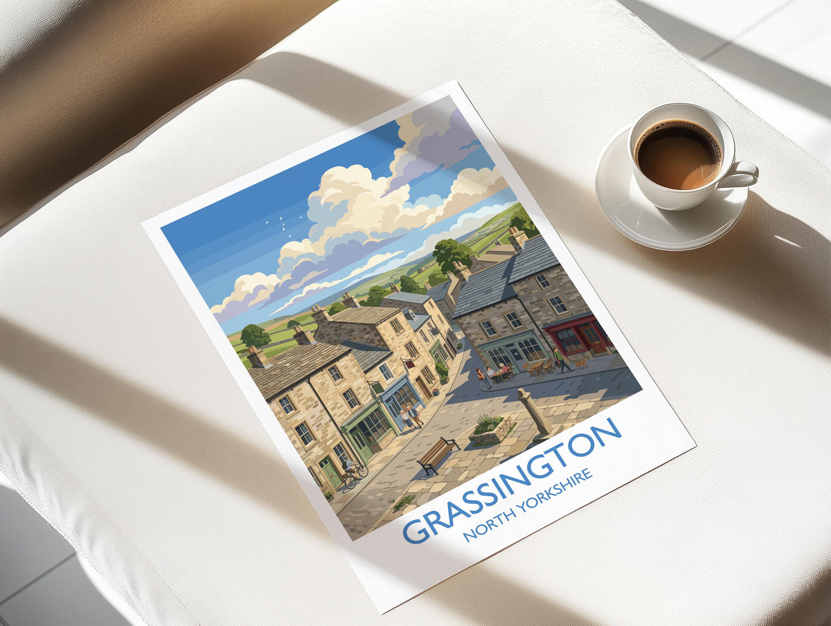 Grassington Print, Yorkshire Dales Wall Art with Border, North Yorkshire Poster, England Travel Print, Grassington Gift