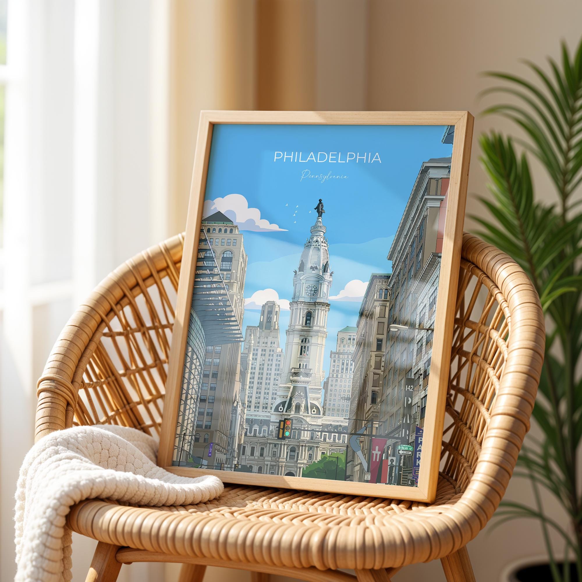 Philadelphia City Art Poster, Philadelphia Skyline View, Pennsylvania Travel Print, US City Gift NQ Media Designs