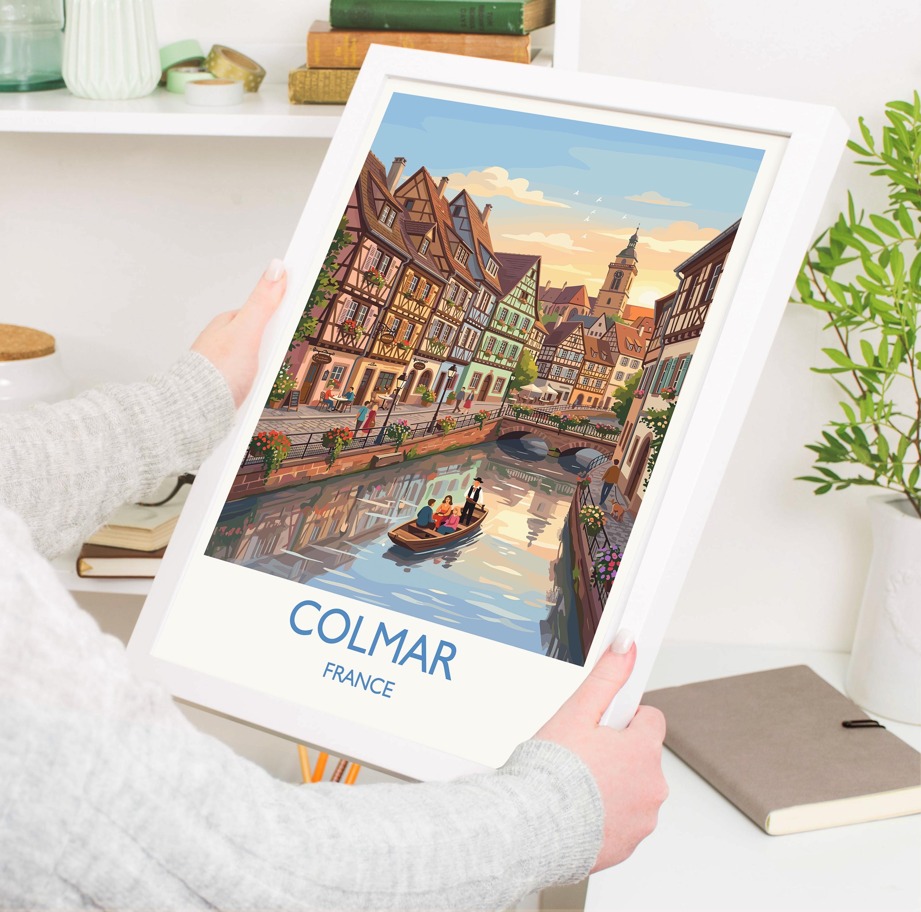 Colmar France Travel Poster, Alsace Village Wall Art, Little Venice Canal Print, Colourful Houses Illustration, Europe Decor