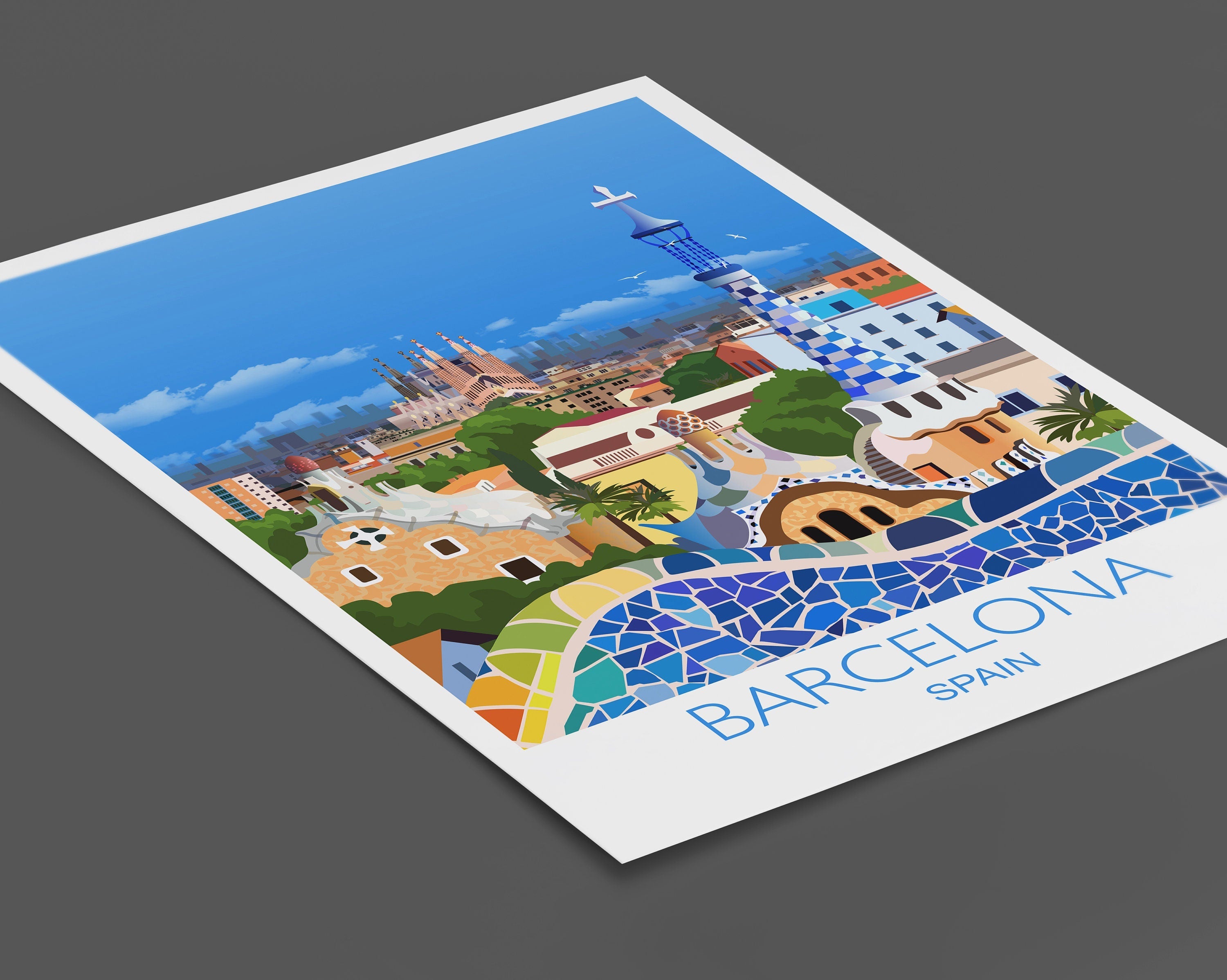 Barcelona Travel Poster Wall Art, Travel Print of Barcelona, City of Barcelona Art Lovers Gift, Spain City Art, Barcelona Cityscape NQ Media Designs
