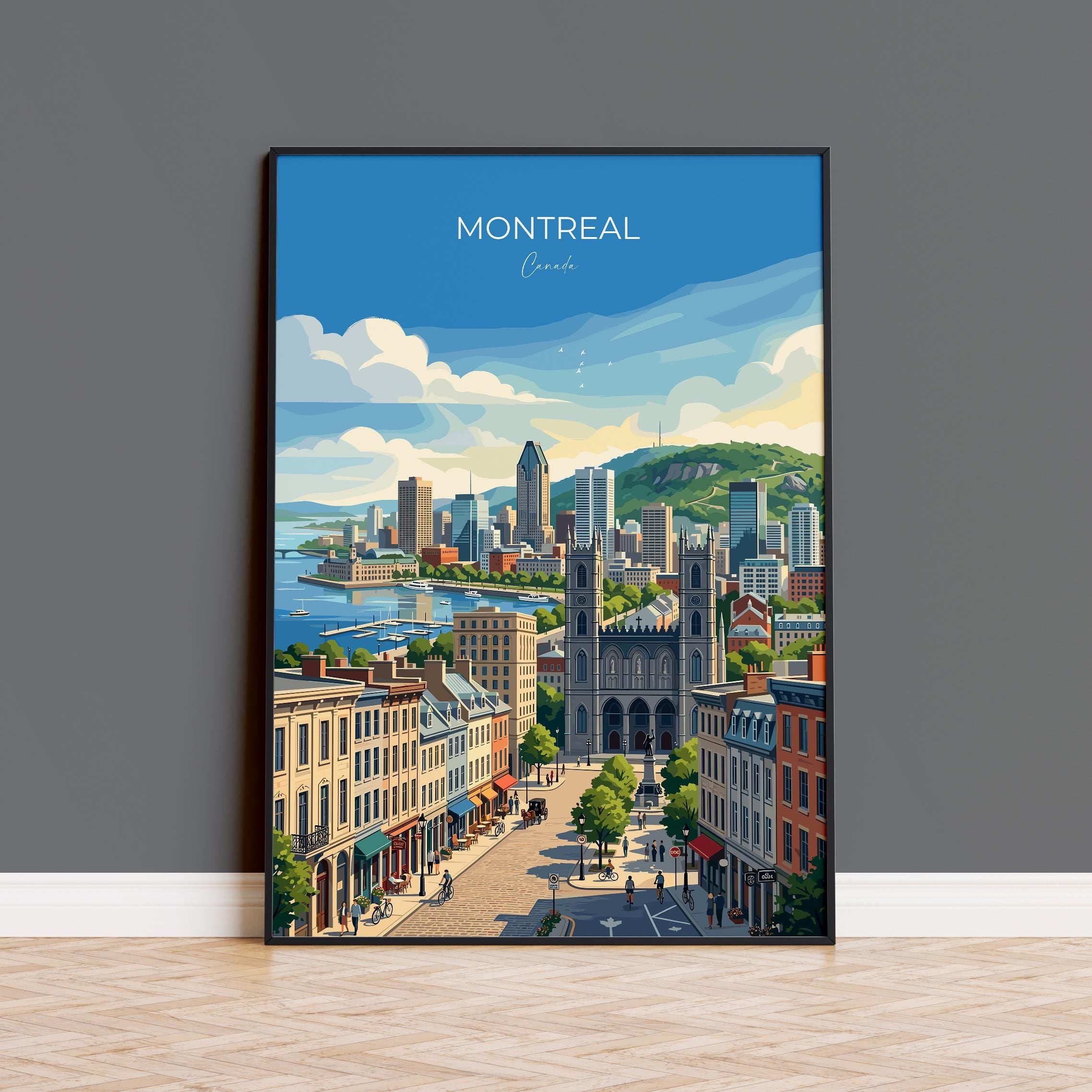 Montreal Canada Travel Print, Montreal Skyline Wall Art, Old Montreal Poster, Mount Royal Illustration, Quebec City Travel Decor