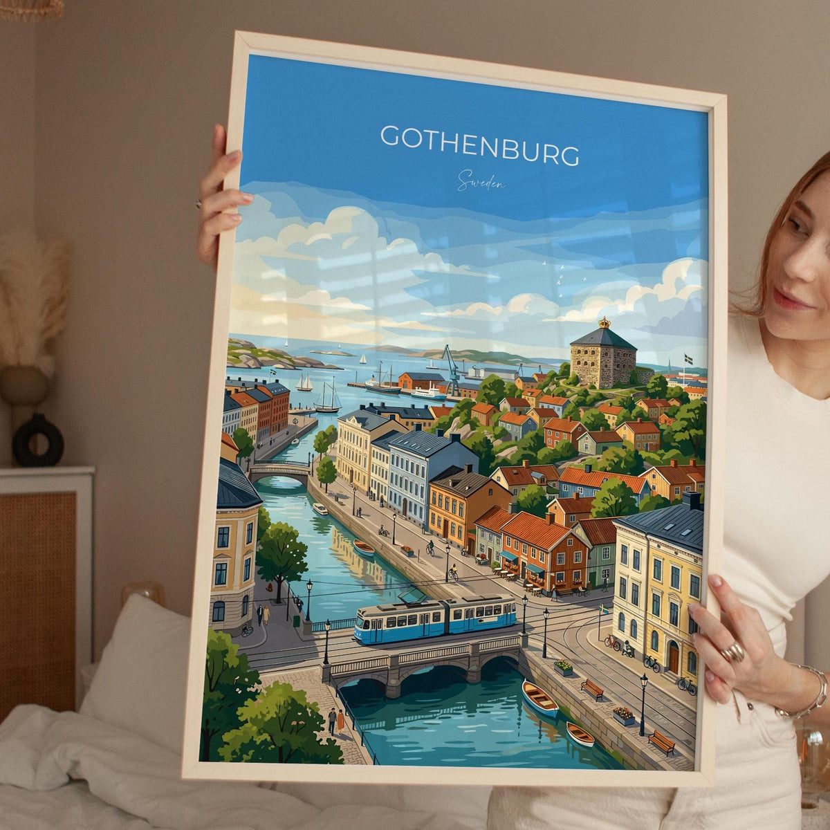 Gothenburg Sweden Travel Print, Skansen Kronan Wall Art, Gothenburg Tram Poster, Historic City & Harbour, Swedish Travel Poster