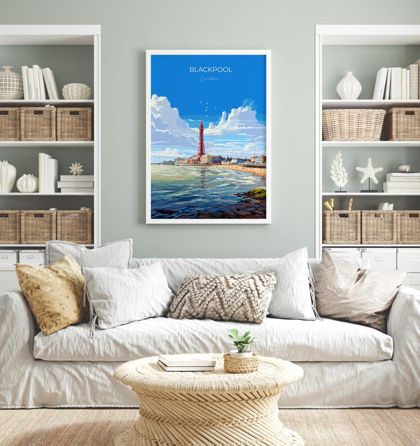 Blackpool Travel Print Wall Art, Travel Poster of Blackpool, England, Lancashire Seaside Art Lovers Gift, Travel Art Gift