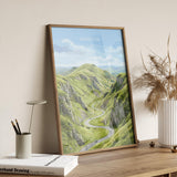 Mam Tor Travel Print, Peak District Wall Art, Derbyshire Landscape Poster, Great Ridge Illustration, UK Nature Decor, Peak District Gift