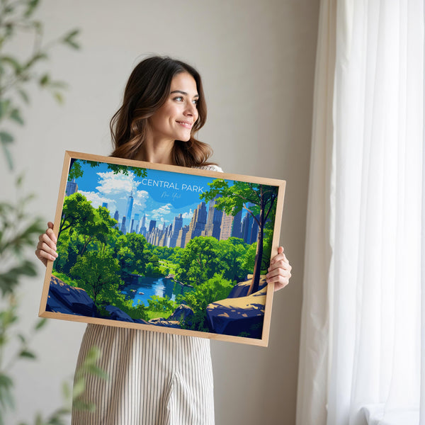 Central Park New York Landscape Travel Print Wall Art, Travel Poster of Central Park, New York Art Lovers Gift, New York, USA Travel Art