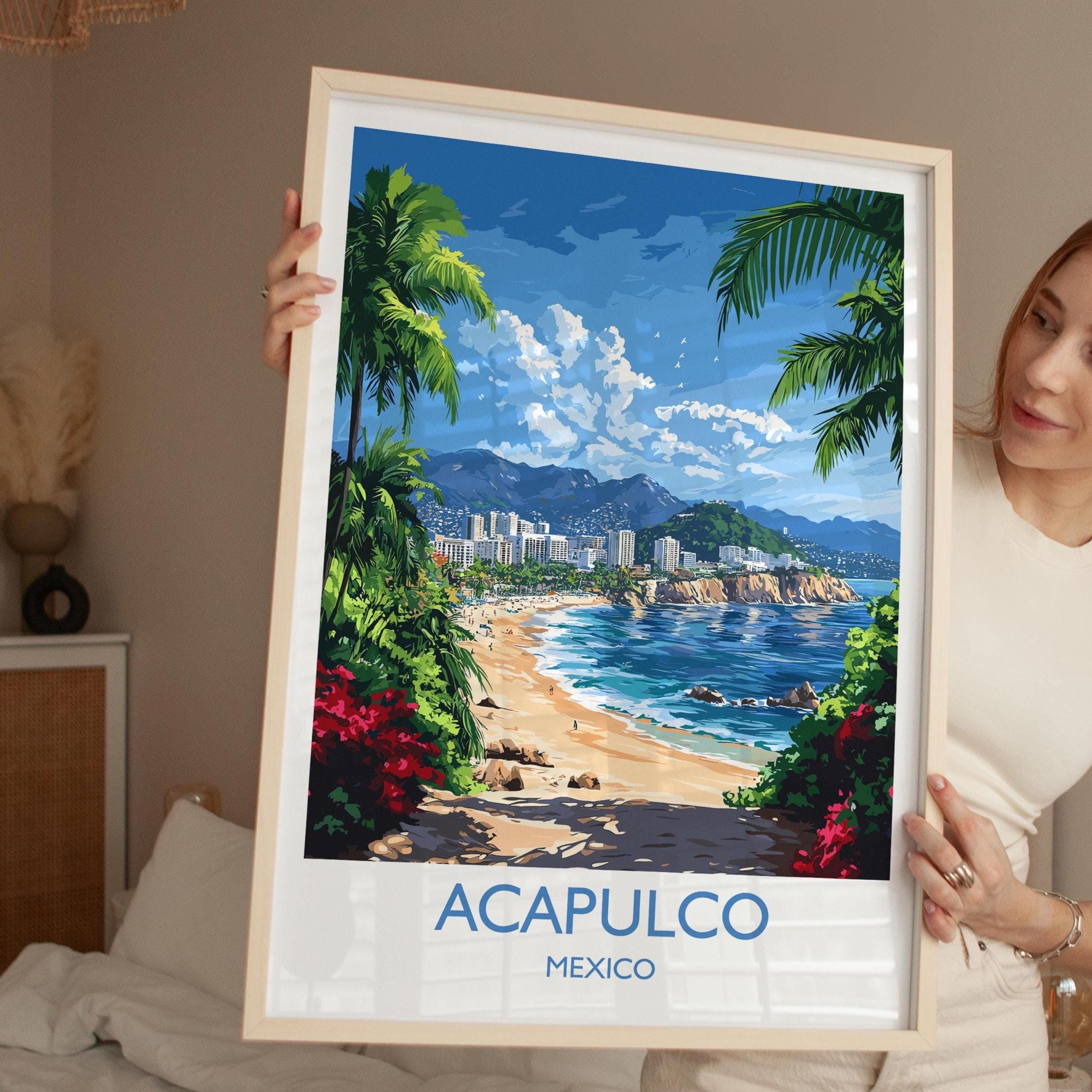 Acapulco Travel Print Wall Art, Poster of Acapulco, Mexico Coast Art Gift, Mexico Cities Art, NQ Media Designs