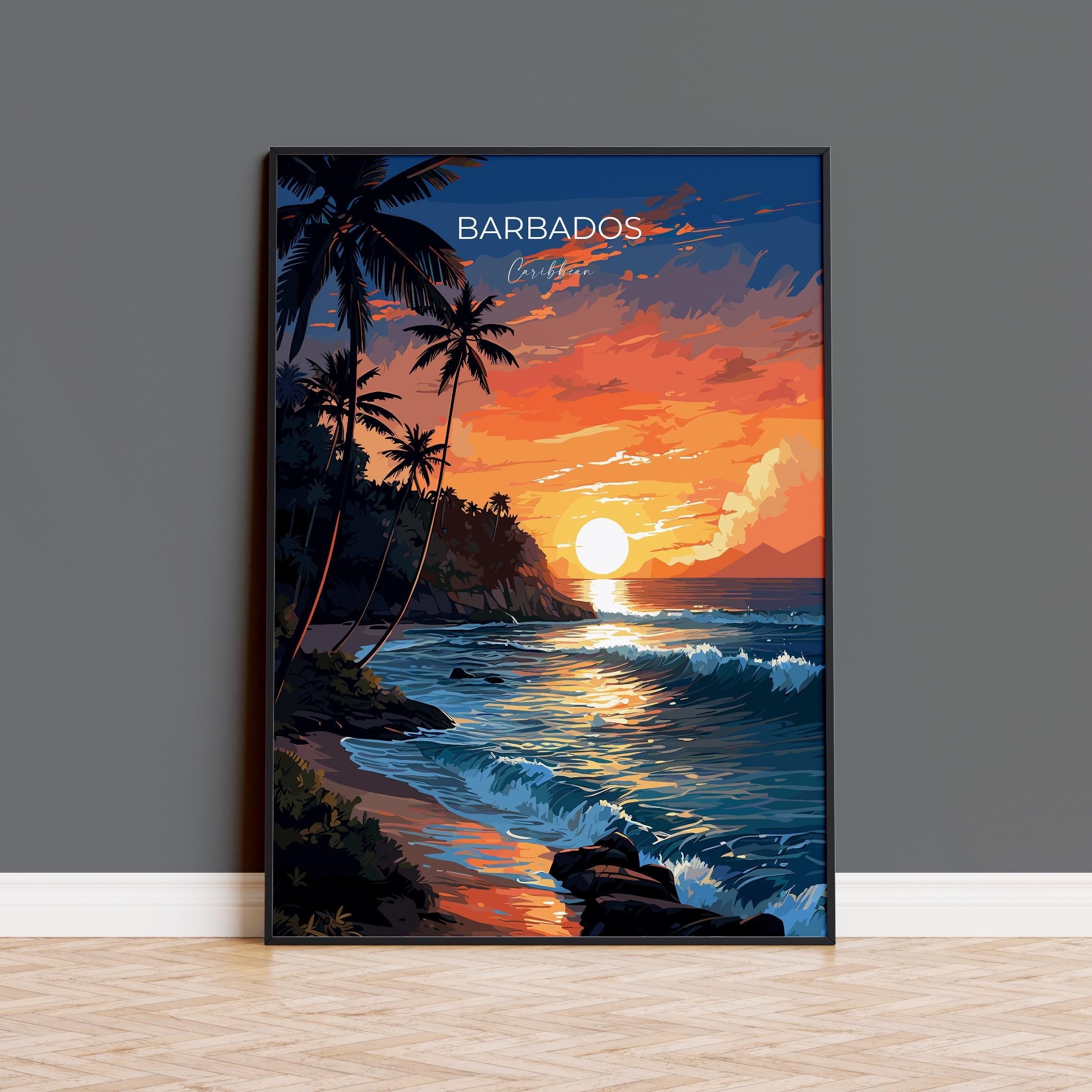 Barbados Travel Poster, Travel Print of Barbados, Caribbean Sunset, Barbados Art Lovers Gift, Caribbean Gift, Wall Art Print NQ Media Designs