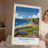 Trebarwith Travel Print, Travel Poster of Trebarwith, England, Cornwall Art, Trebarwith Art Lovers Gift, Wall Art Print NQ Media Designs