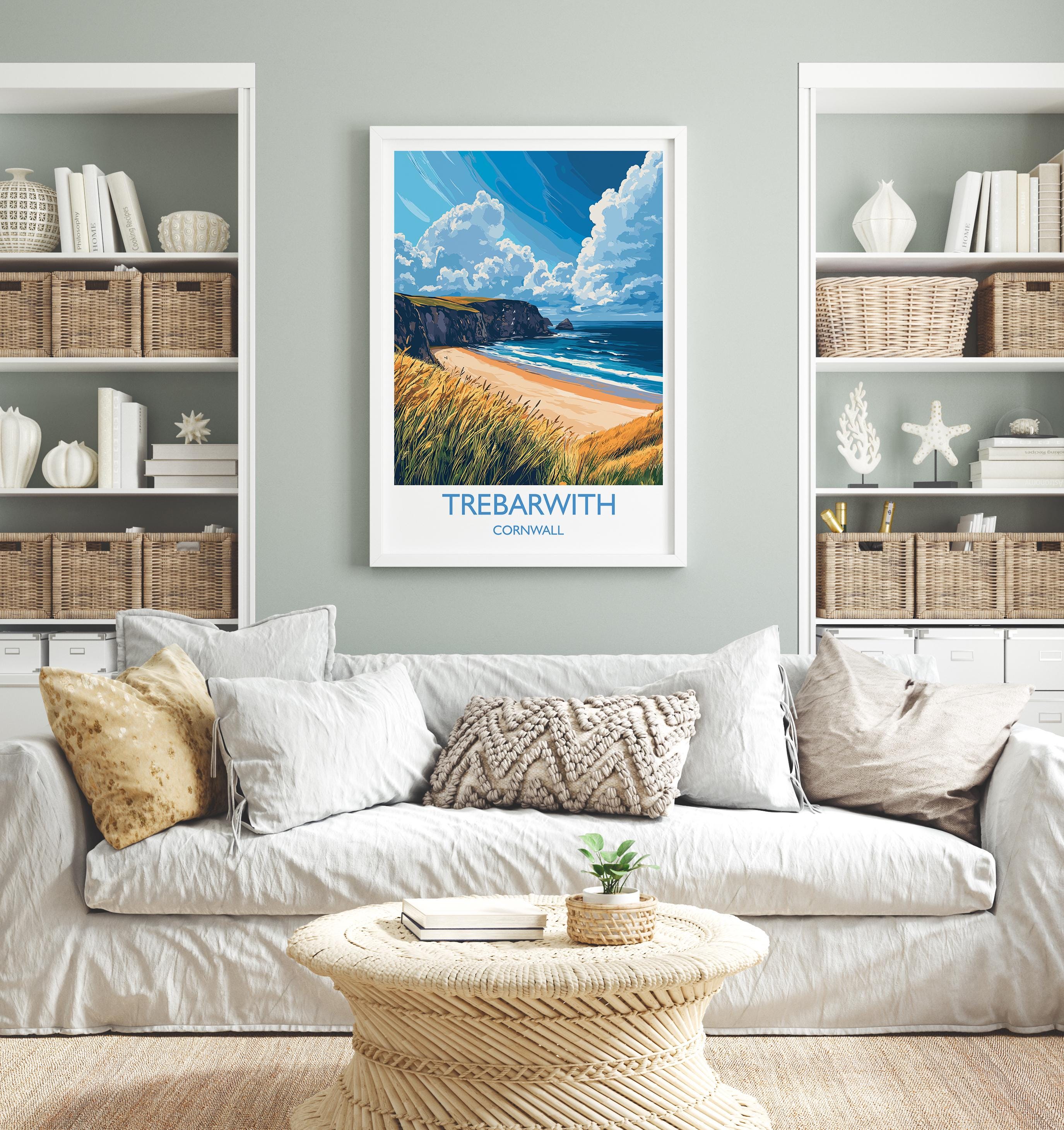 Trebarwith Travel Print, Travel Poster of Trebarwith, England, Cornwall Art, Trebarwith Art Lovers Gift, Wall Art Print NQ Media Designs