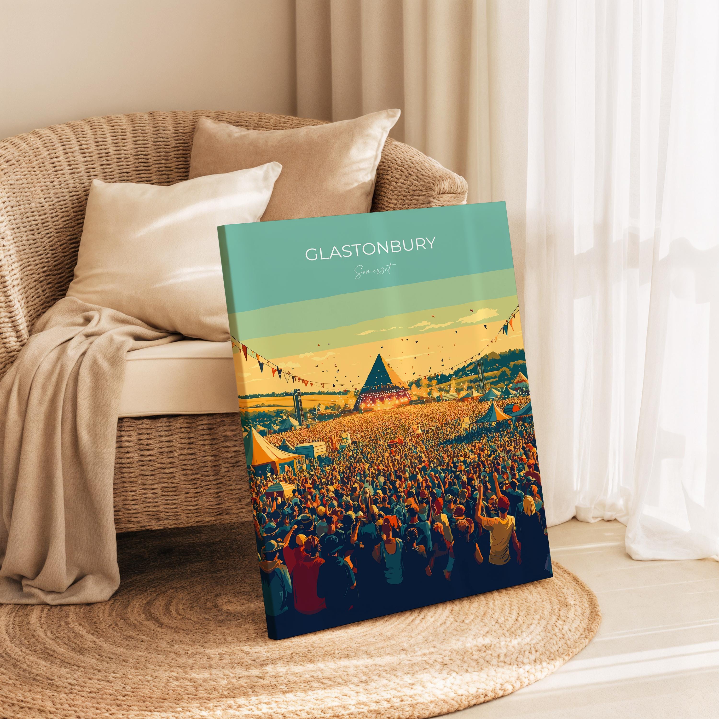 Glastonbury Travel Poster, Travel Print of Glastonbury, Somerset, England, Glastonbury Art, Festival Art Gift, Somerset Wall Art Print NQ Media Designs