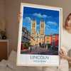 Lincoln Travel Poster Wall Art, Travel Print of Lincoln Cathedral, England, Lincolnshire Art Lovers Gift, Travel Art Gift