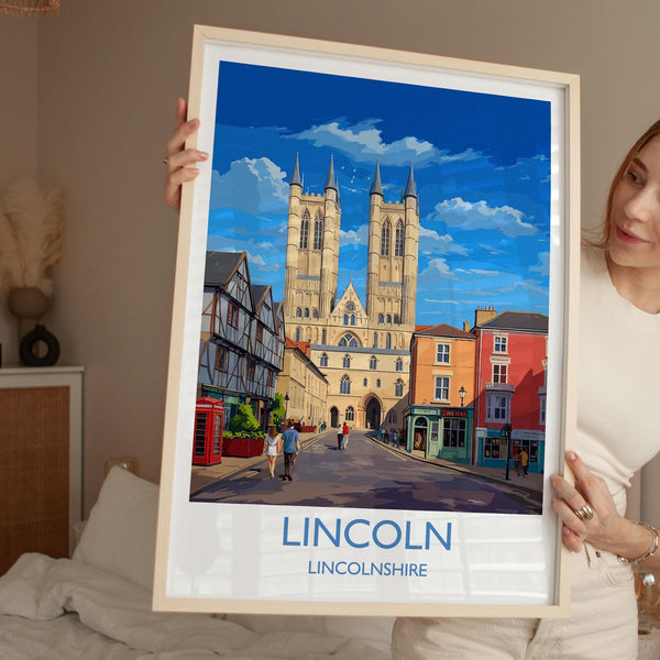 Lincoln Travel Poster Wall Art, Travel Print of Lincoln Cathedral, England, Lincolnshire Art Lovers Gift, Travel Art Gift