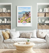 Kyoto Japan Travel Poster, Cherry Blossom Temple Wall Art, Japanese Landscape Print, Sakura Illustration, Asia Decor, Kyoto Gift