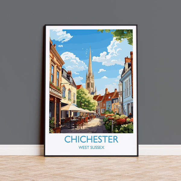 Chichester Travel Poster Wall Art, West Sussex Travel Print, English Countryside Art Gift, Wall Art Print