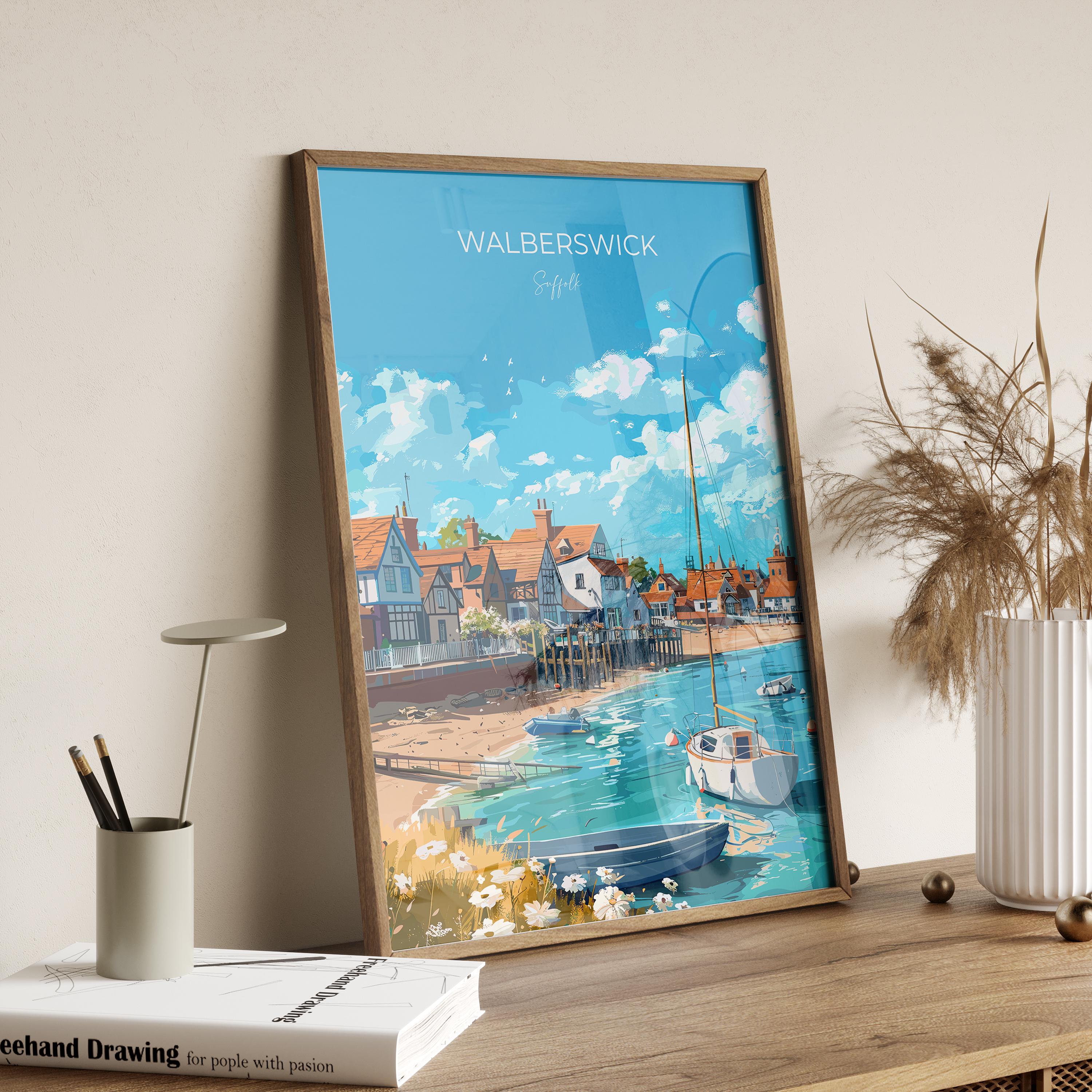 Walberswick Travel Poster, Travel Print of Walberswick, Walberswick Art Lovers Gift, Suffolk Coast Wall Art NQ Media Designs