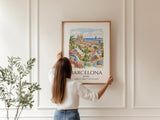 Barcelona Spain Watercolour Print, Sagrada Familia Wall Art, Park Güell Poster, Gaudí Architecture Print, Spanish Coordinates Print