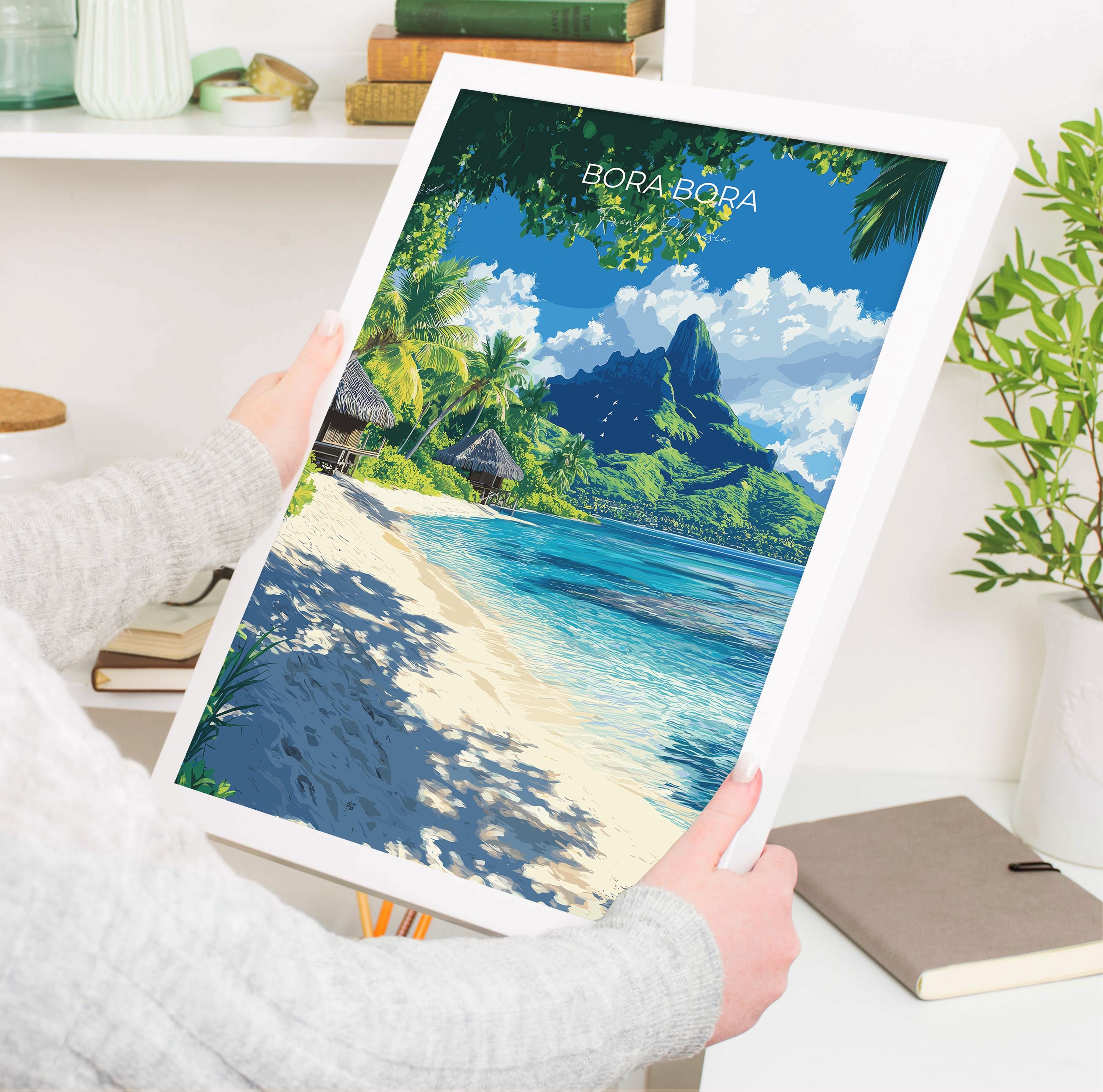 Bora Bora Travel Print Wall Art, Travel Poster of Bora Bora, French Polynesia, South Pacific Islands Art Lovers Gift NQ Media Designs