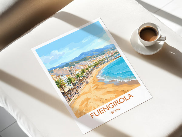 Fuengirola Spain Travel Poster, Costa del Sol Beach Wall Art, Seaside Promenade Print, Spanish Coastal Illustration, Holiday Decor