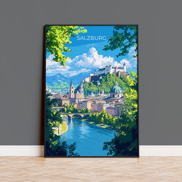 Salzburg Wall Art Travel Print, Travel Poster of Salzburg, City Poster, Salzburg Art Gift, Austria Art Travel Lovers Gift