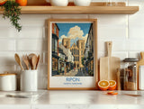 Ripon Cathedral Print, Yorkshire Wall Art with Border, Ripon Street Scene Poster, England Travel Print, Ripon Gift Print