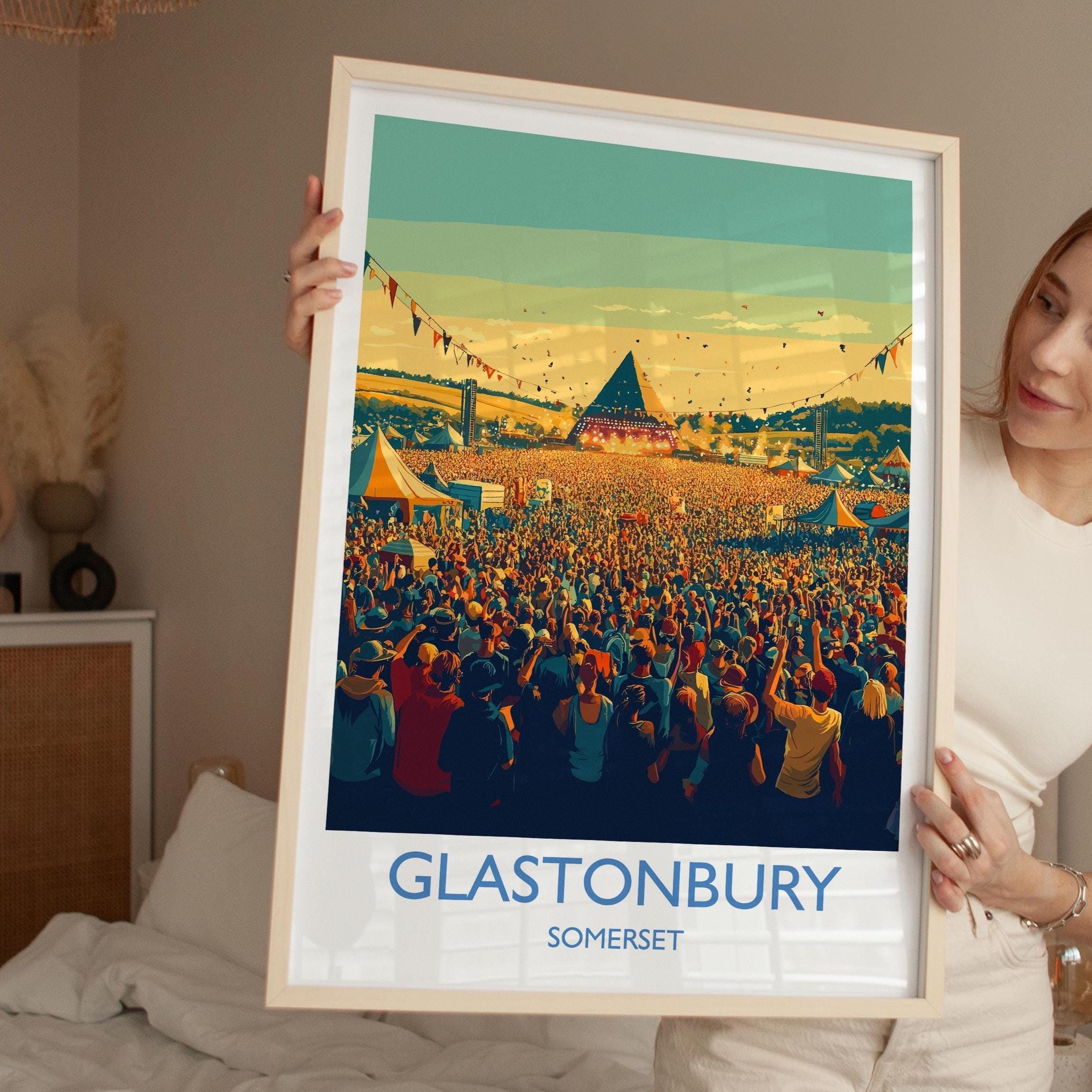 Glastonbury Travel Print, Travel Poster of Glastonbury, Somerset, England, Glastonbury Art, Festival Art Gift, Somerset Wall Art Print NQ Media Designs