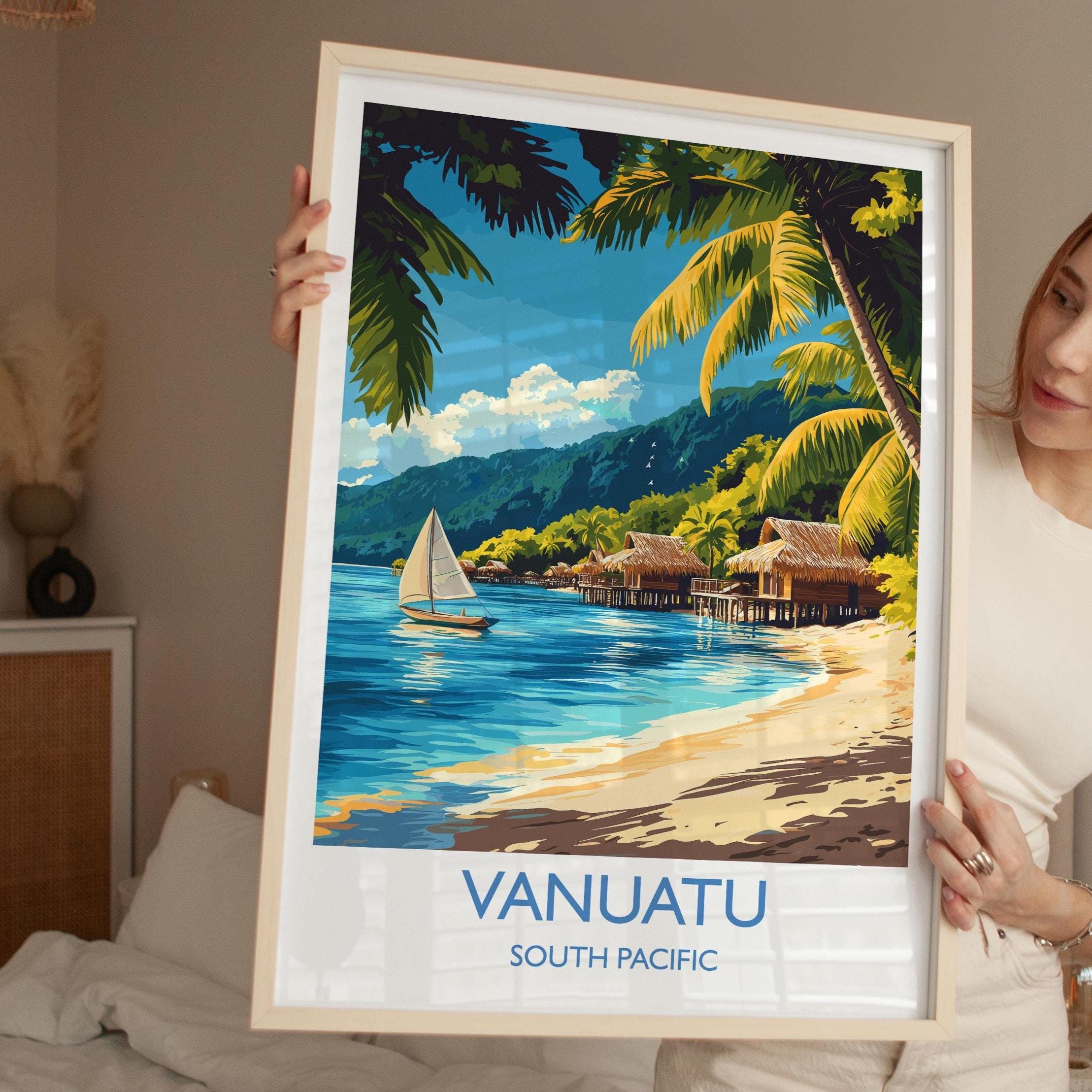 Vanuatu Travel Poster Wall Art, Travel Print of Vanuatu, South Pacific Islands Art Lovers Gift NQ Media Designs