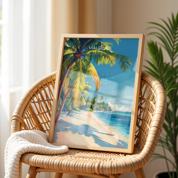 Maldives Travel Poster, Travel Print of Maldives, Indian Ocean Island Art, Maldives Wall Art Gift,
