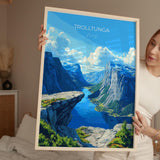 Trolltunga Travel Poster, Travel Print of Fjords, Norway Poster, Trolltunga Art Gift, Norway Art Lovers Travel Gift NQ Media Designs