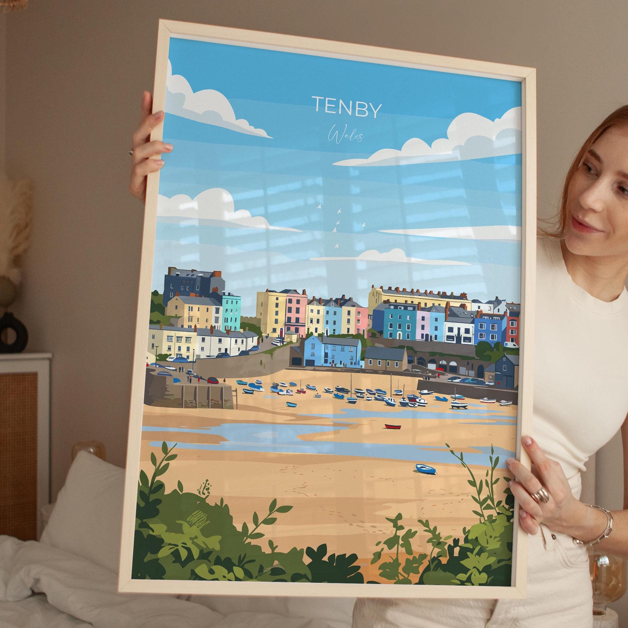 Tenby Travel Print Wall Art, Tenby Travel Poster, Wales, Pembrokeshire Coast, Welsh Art Gift, Wall Art Print NQ Media Designs