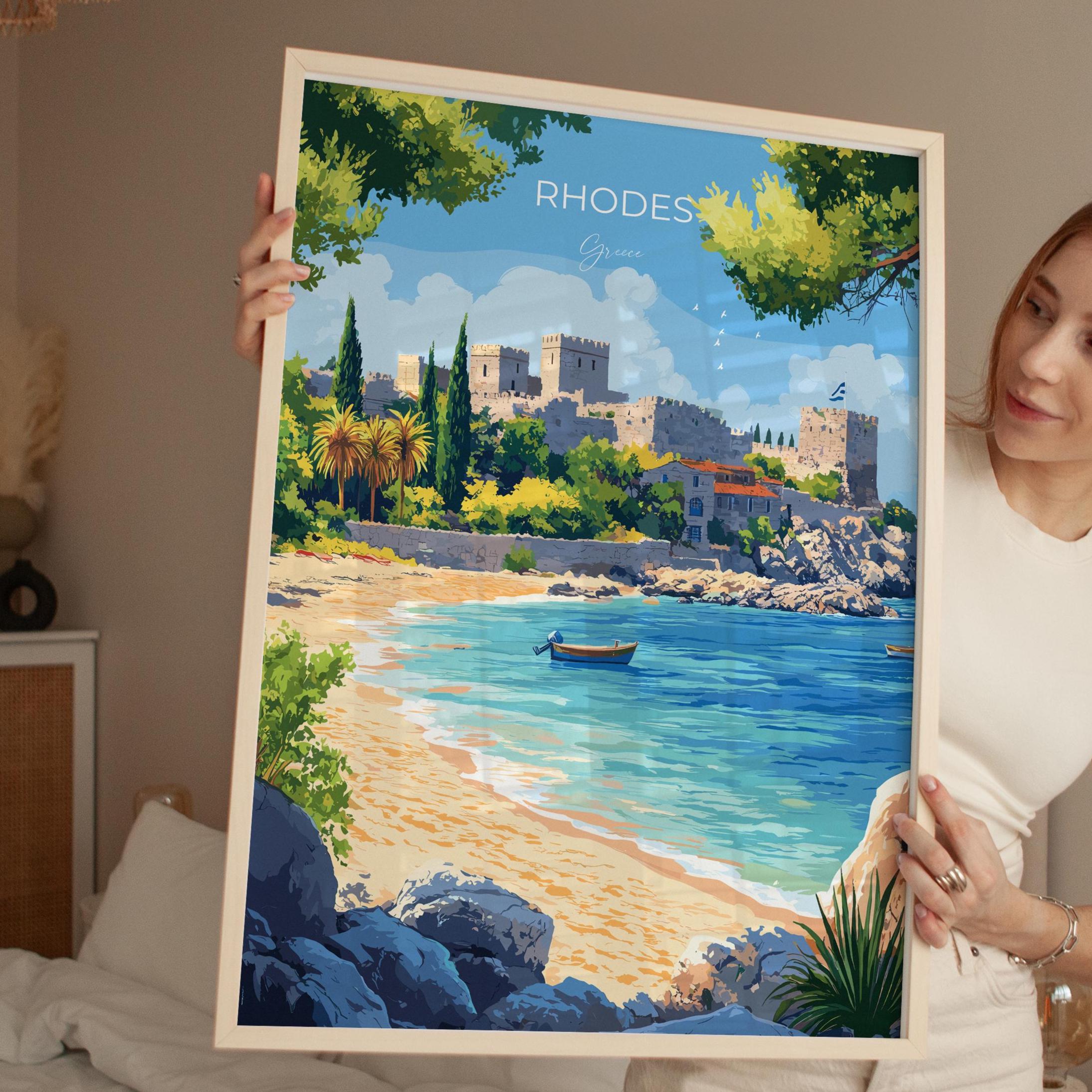 Rhodes Travel Poster, Travel Print of Rhodes, Greece Gift, Greek Islands Art Lovers Gift, Rhodes Wall Art Print NQ Media Designs