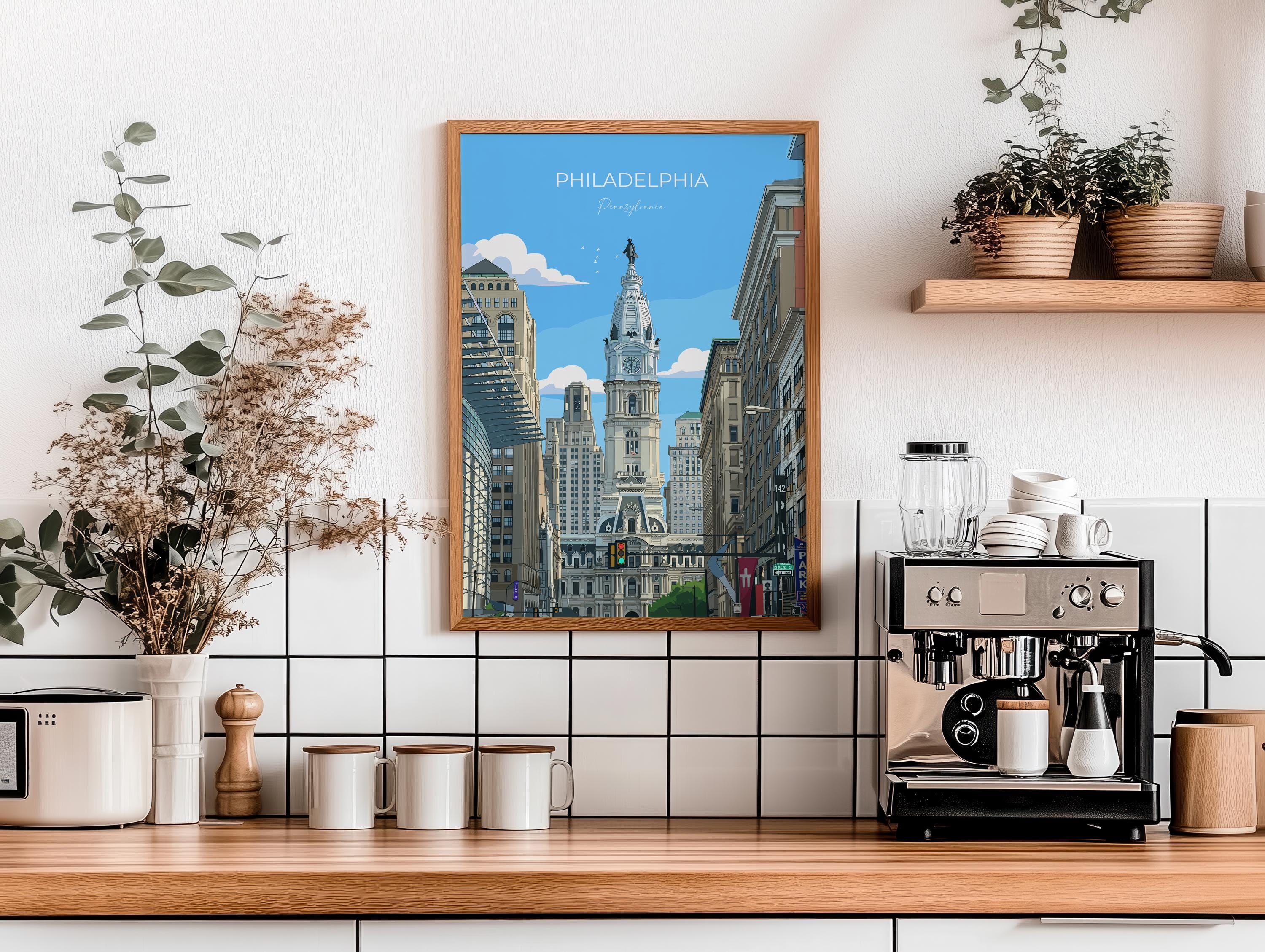 Philadelphia City Art Poster, Philadelphia Skyline View, Pennsylvania Travel Print, US City Gift NQ Media Designs