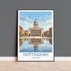Nottingham Travel Poster, Exchange Building Wall Art, Old Market Square Print, Nottingham City Illustration, UK City Decor, Nottingham Gift