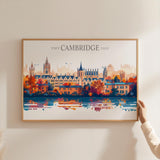 Cambridge Travel Print Skyline Wall Art Landscape, Travel Poster of Cambridge, Cambridge Art Lovers Gift, England Horizontal Art Gift NQ Media Designs