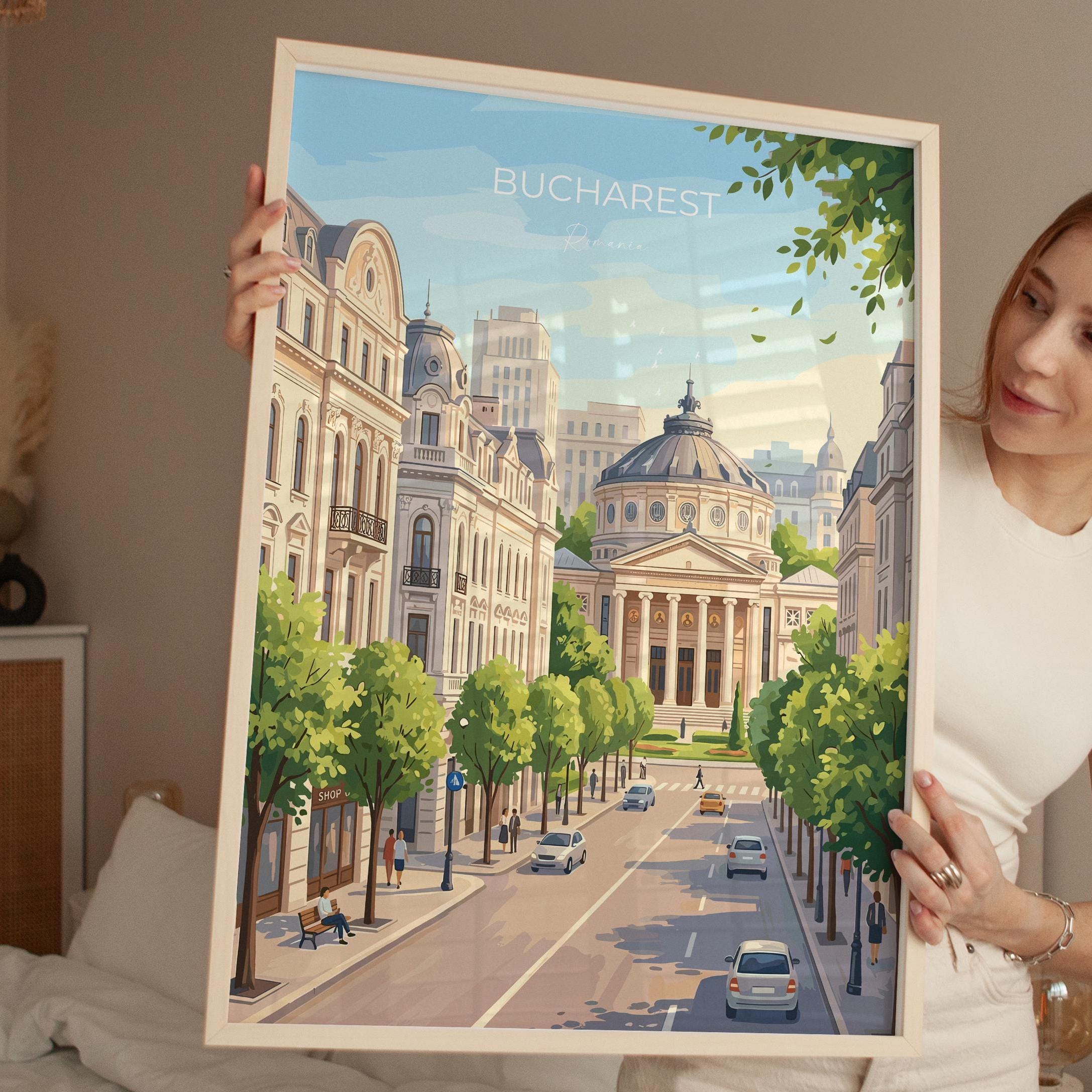 Bucharest Travel Print, Romanian Athenaeum Wall Art, Bucharest City Poster, Historic Architecture Illustration, Europe Decor, Romania Gift