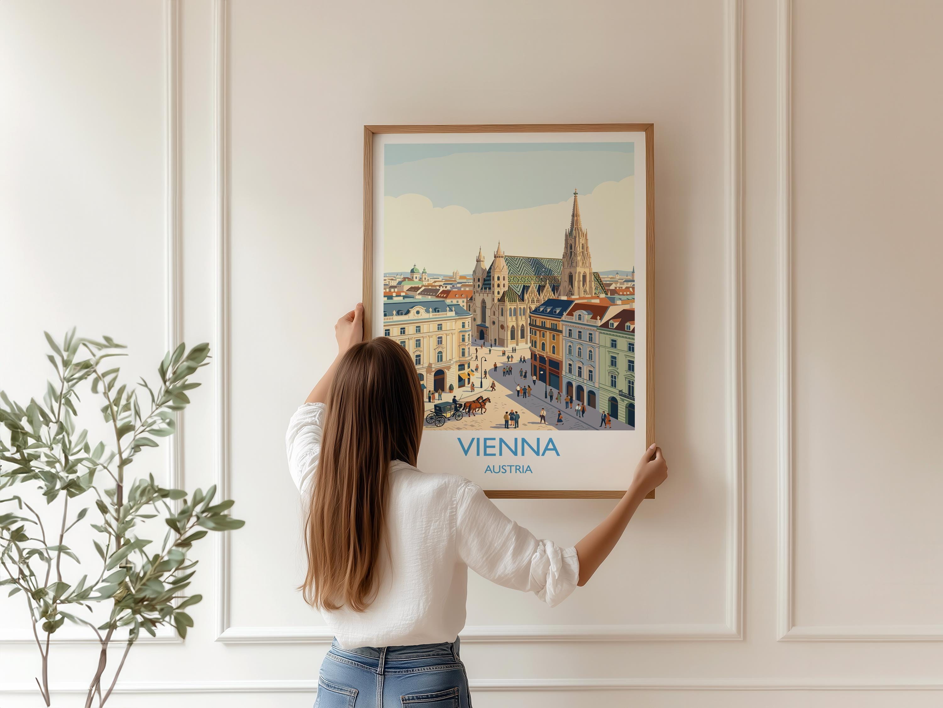 Vienna Travel Poster, St Stephens Cathedral Wall Art, Vienna City Print, Austrian Architecture Illustration, Vintage Europe Vienna Gift NQ Media Designs