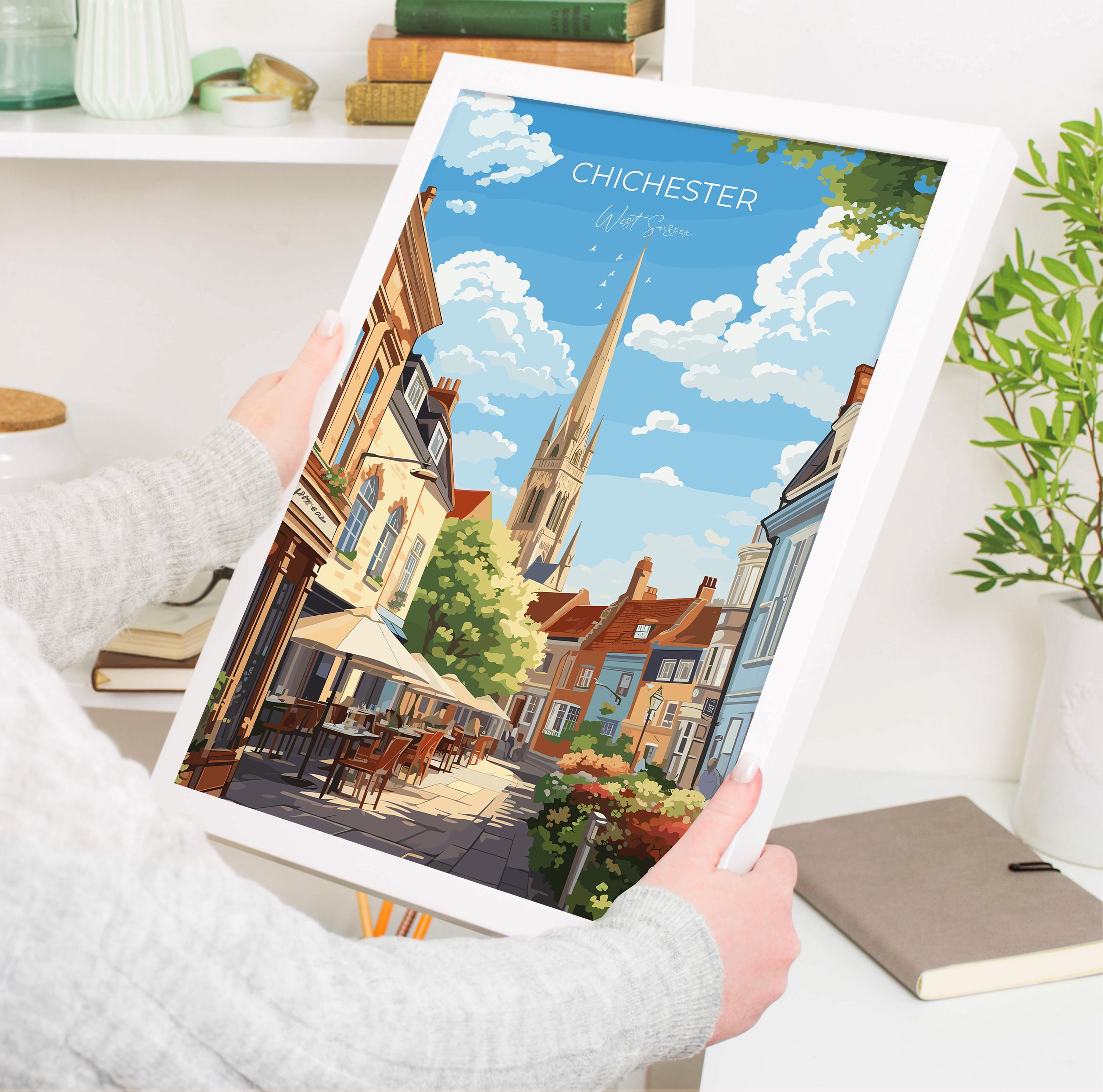 Chichester Travel Print Wall Art, West Sussex Travel Poster, English Countryside Art Gift, Wall Art Print NQ Media Designs