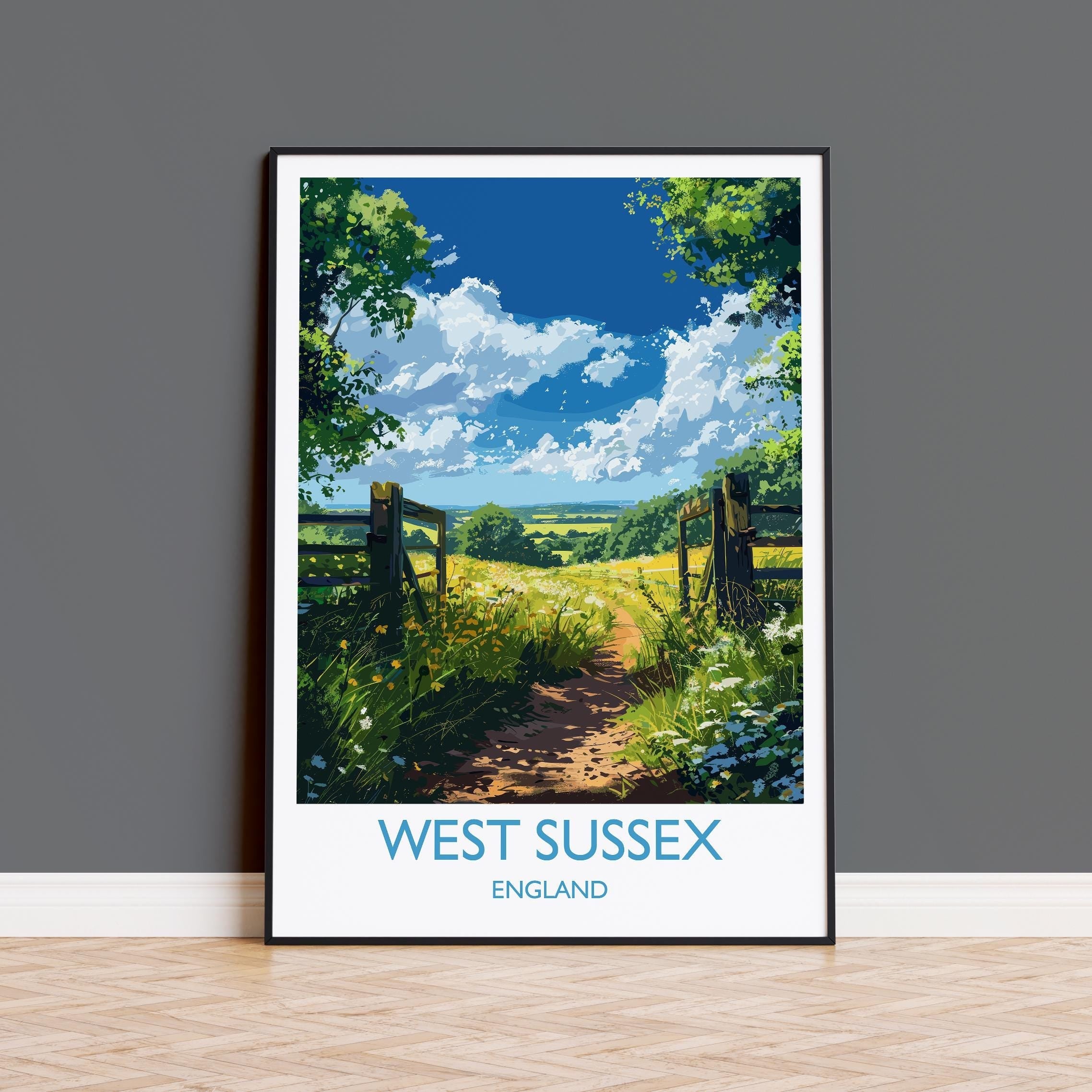 West Sussex Travel Poster Wall Art, West Sussex Travel Print, English Countryside Art Gift, Wall Art Print NQ Media Designs