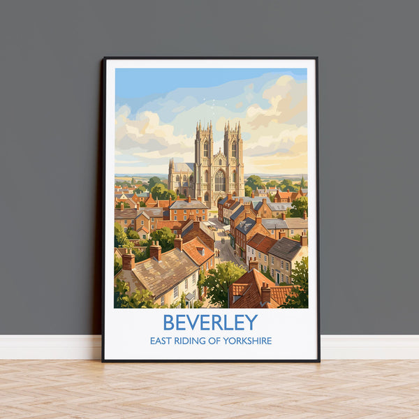 Beverley Minster Travel Poster, Beverley Yorkshire Wall Art, Historic Market Town Print, Gothic Cathedral Illustration, Beverley Gift