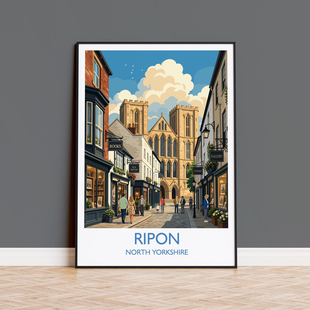Ripon Cathedral Print, Yorkshire Wall Art with Border, Ripon Street Scene Poster, England Travel Print, Ripon Gift Print