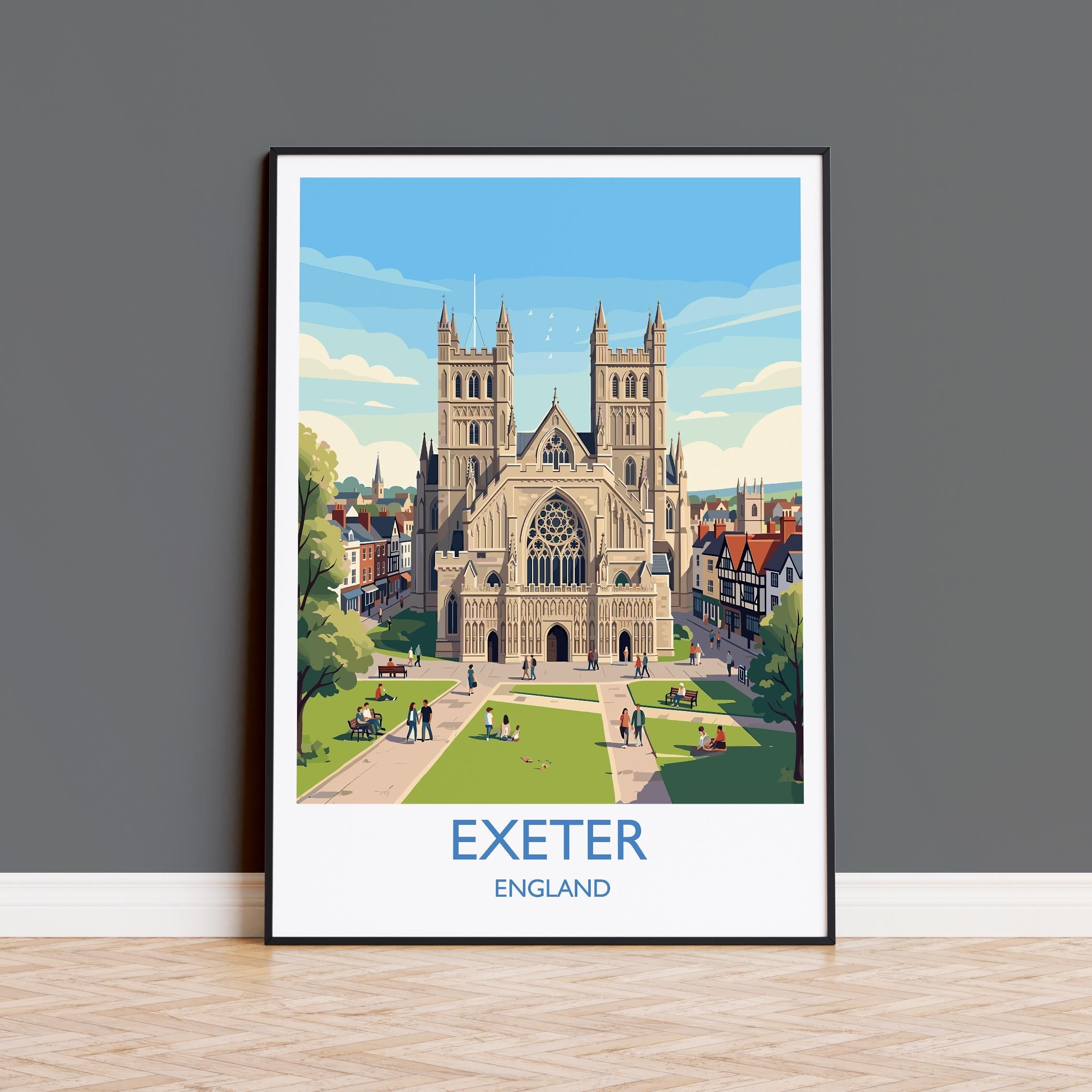Exeter Cathedral Travel Poster, Exeter Devon Wall Art, Historic England City Print, Gothic Architecture Illustration, UK Decor, Exeter Gift NQ Media Designs