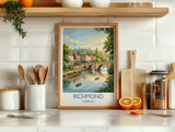 Richmond upon Thames Travel Poster, Richmond Bridge River Thames Wall Art, London Riverside Print, Historic Town Art, Vintage Style UK Decor