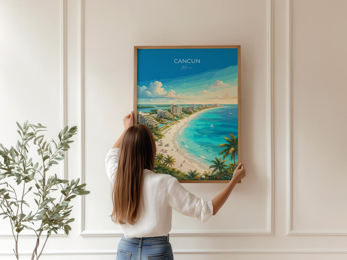 Cancun Mexico Poster, Beach Wall Art, Caribbean Print, Mexico Travel Poster, Cancun Gift