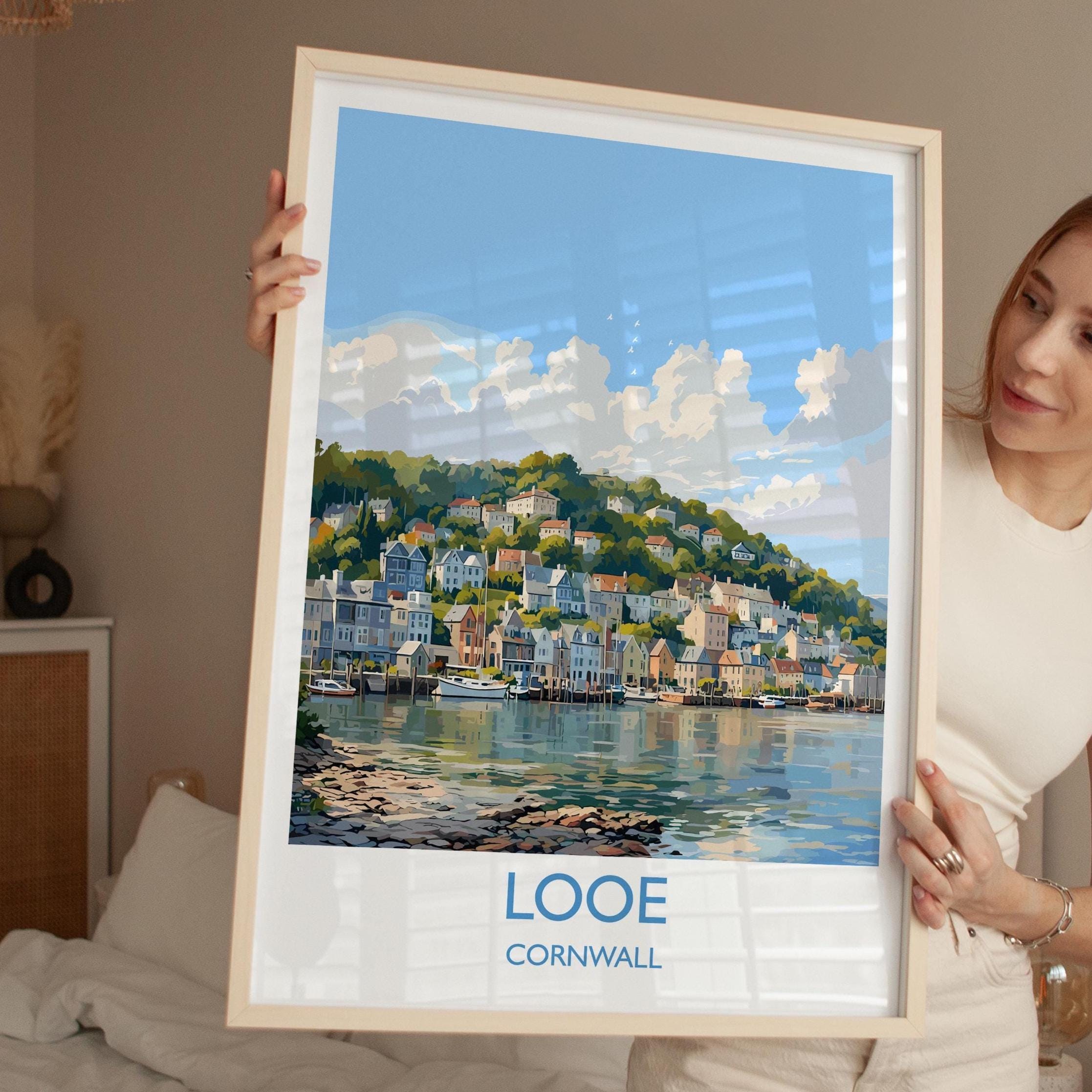 Looe Travel Print, Travel Poster of Looe, England, Cornwall Art, Looe Art Lovers Gift, Wall Art Print NQ Media Designs