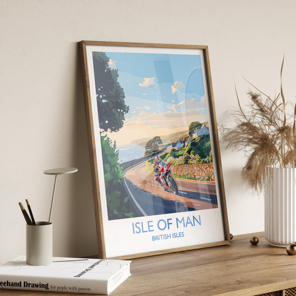 Isle of Man Print, Travel Poster of Isle of Man, Motorbike Racing, Isle of Man Art Gift,British Isles Wall Art Print