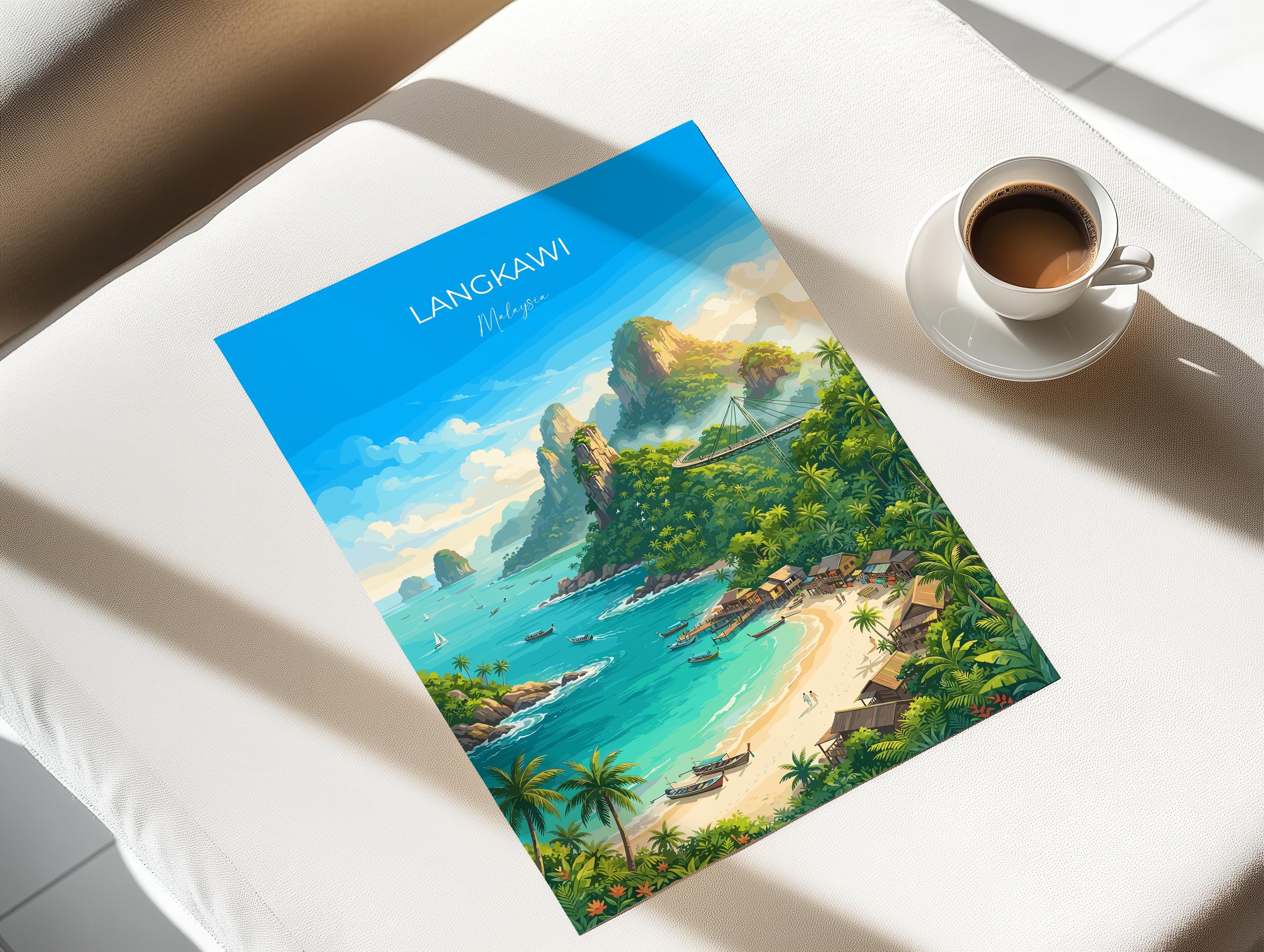 Langkawi Malaysia Travel Print, Tropical Island Wall Art, Langkawi Beach Poster, Malaysia Travel Poster, Asian Paradise Illustration