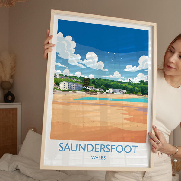 Saundersfoot Travel Poster – Pembrokeshire Coast Art | Welsh Wall Art Print