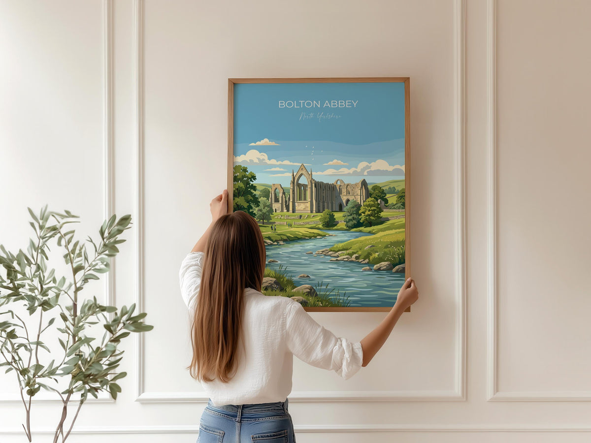 Bolton Abbey Poster, Yorkshire Dales Wall Art, Wharfedale Print, England Travel Poster, Bolton Abbey Gift