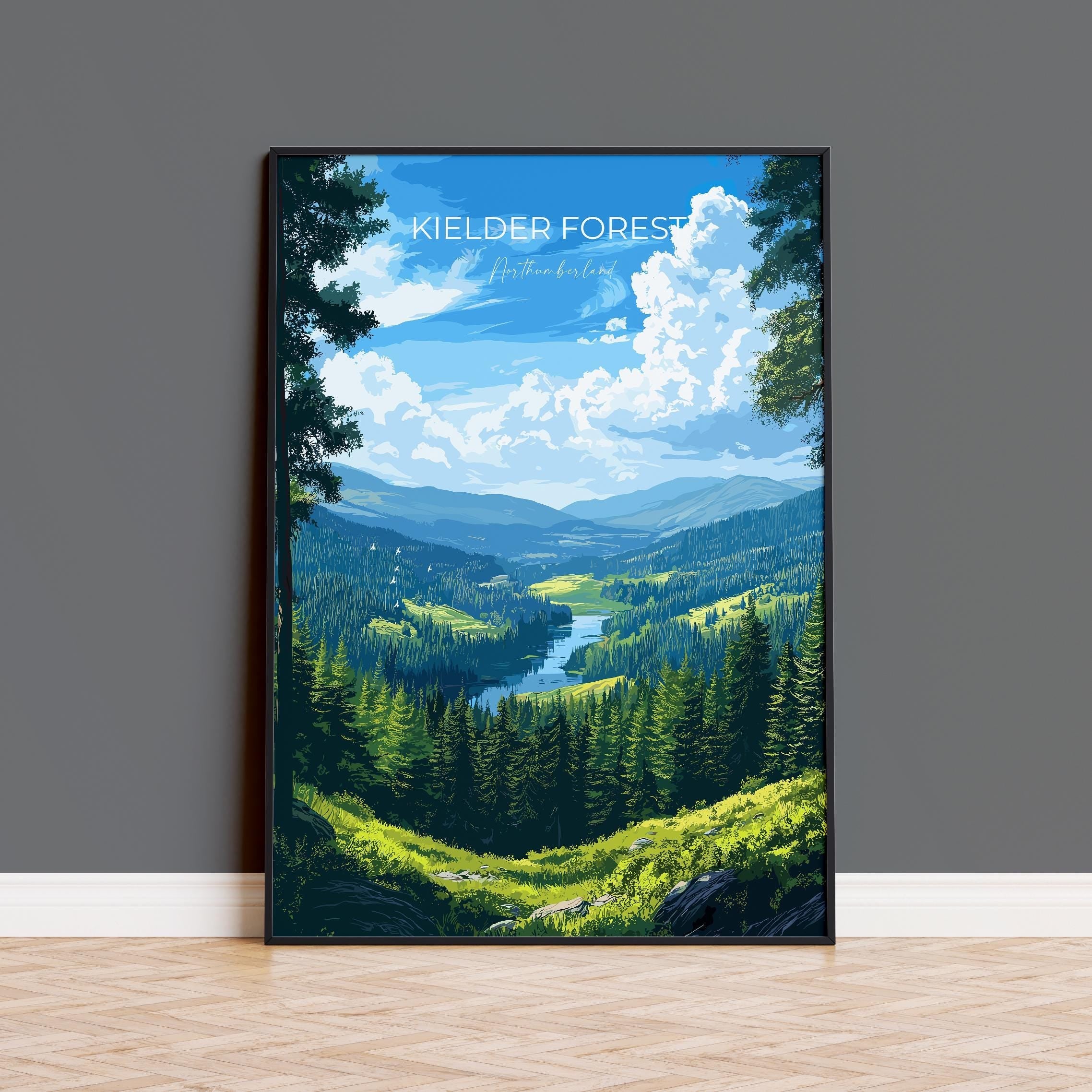 Kielder Forest Travel Print, Travel Poster of Kielder Forest, Kielder Water Reservoir, Kielder Forest Art, Northumberland Gift NQ Media Designs